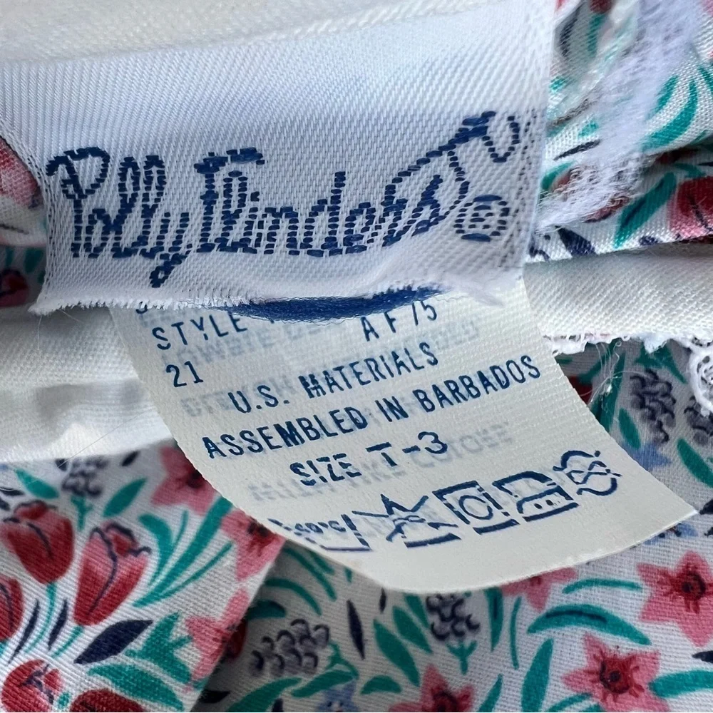 Vtg Polly Flinders Delicate Floral Long Sleeve Dress Diamond  Smocked Lace Sz 3T